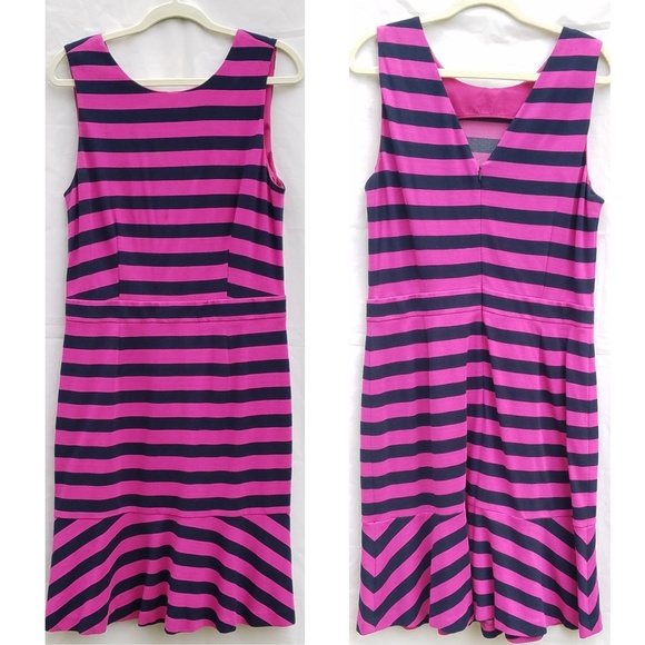 💼 Banana Republic Fuchsia & Navy Sleeveless Flounce Dress - Picture 5 of 8